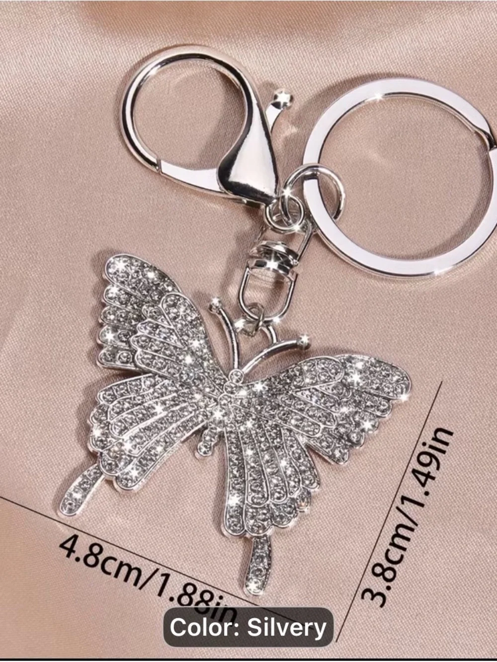 Silvery Crystal Butterfly Keychain Key &  Holder Charm